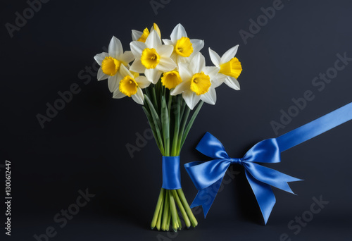 Wallpaper Mural A bouquet of daffodils tied with a blue ribbon Torontodigital.ca