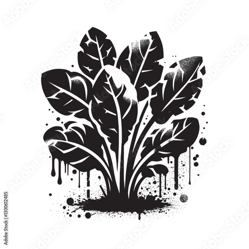 Monochrome spinach plant with stencil and spray paint effect des