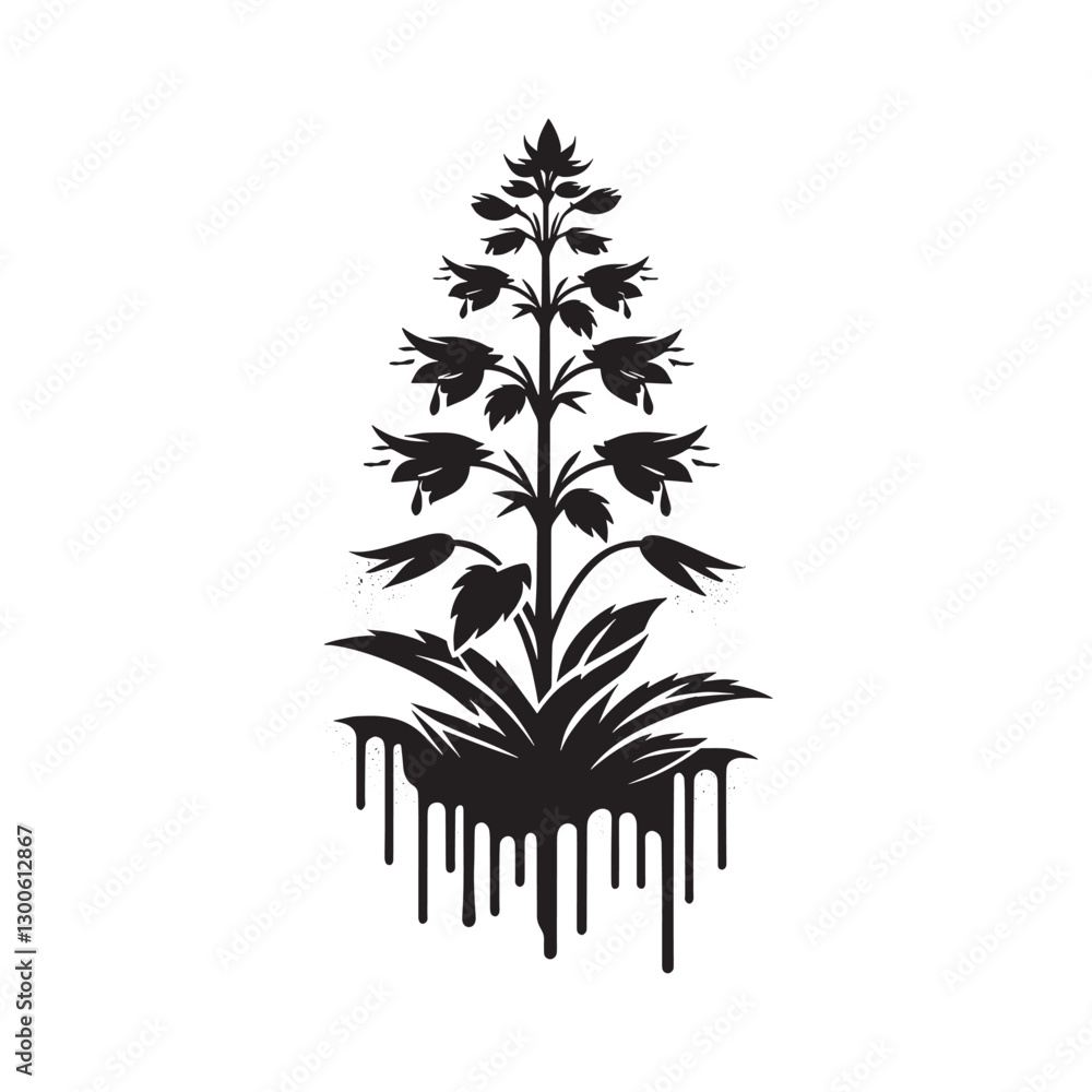 Naklejka premium Monochromatic Floral Silhouette with Dripping Ink Effect