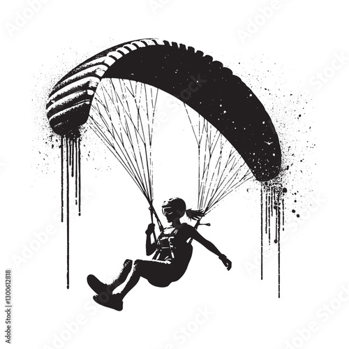 Dramatic monochrome artistic rendition of a solo paragliding adv
