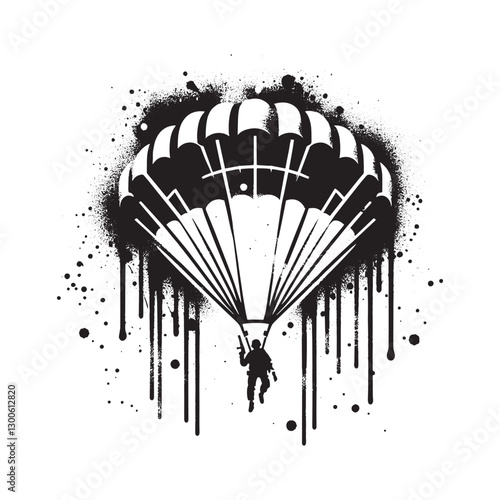 Monochrome skydiving soldier illustration with textured spray pa