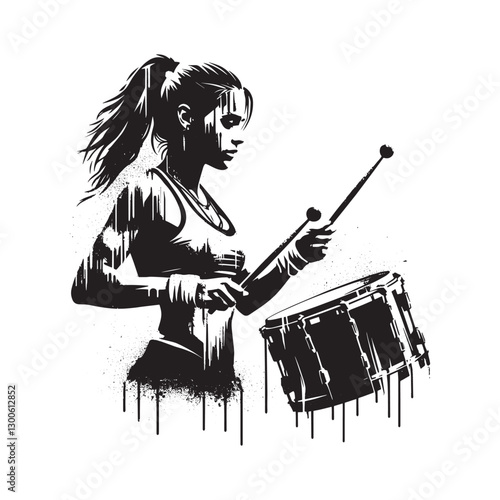 The Rhythm of Resilience, A Black and White Drumming Silhouette