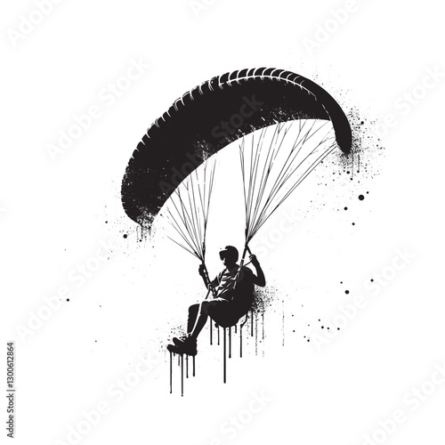Monochromatic depiction of a paraglider in action with abstract