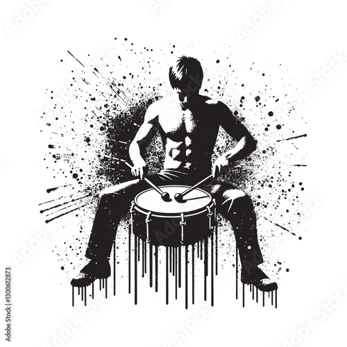 The Rhythm of Ink, A Drummer's Silhouette in Spray Paint Art