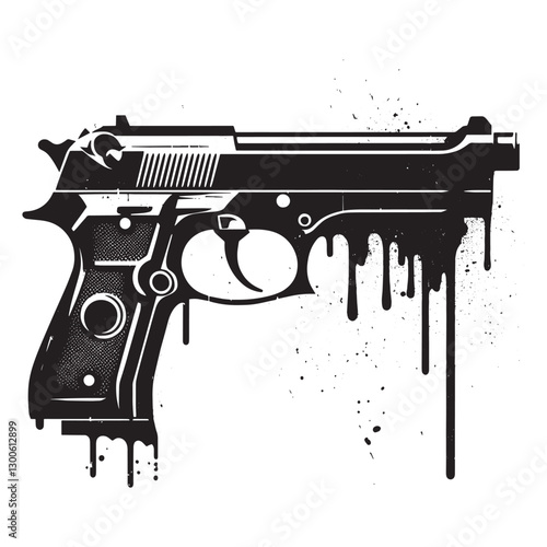 Abstract depiction of a firearm with dripping paint in black and