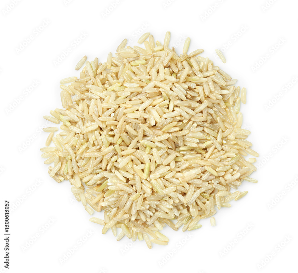 Pile of raw brown rice isolated on white, top view Pile of raw brown rice isolated on white, top view