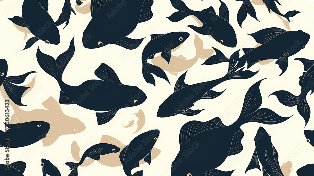 Naklejka premium Abstract pattern of various fish swimming gracefully in a serene aquatic environment