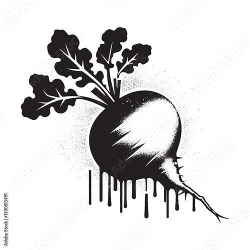 Elegant monochrome beet illustration with drippings and subtle t