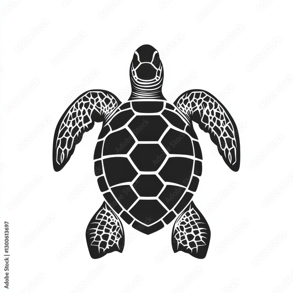 Fototapeta premium Black and White Sea Turtle Silhouette: A Minimalist Underwater Icon of Marine Life and Conservation