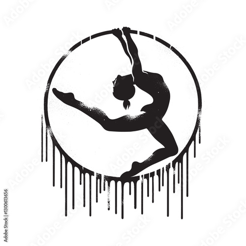 Aerial hoop artist silhouette performing graceful movements with
