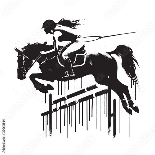 Show Jumping Grit, A Grunge Stencil of Equestrian Grace and Dete