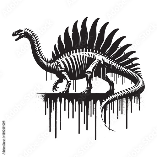 Spinosaurus skeleton graffiti art with dripping paint effect din