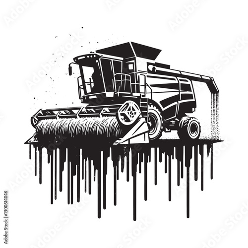 Stencil Art of Silage Harvester with Dripping Paint and Grunge T