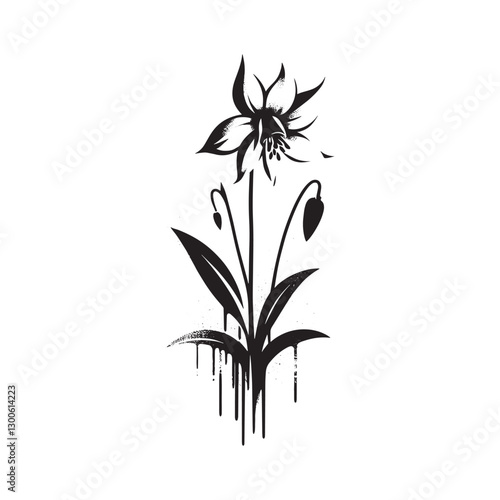 Stylized Small Whorled Pogonia Illustration with Grunge Texture