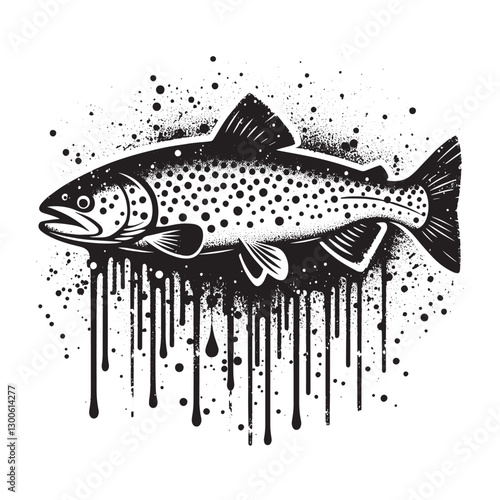 Stylized trout illustration with stencil and spray paint texture