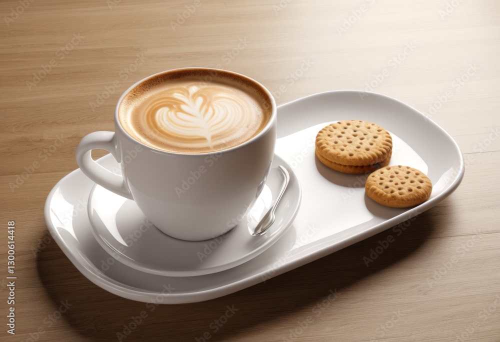 A cappuccino ceramic plate with biscuits A cappuccino ceramic plate with biscuits