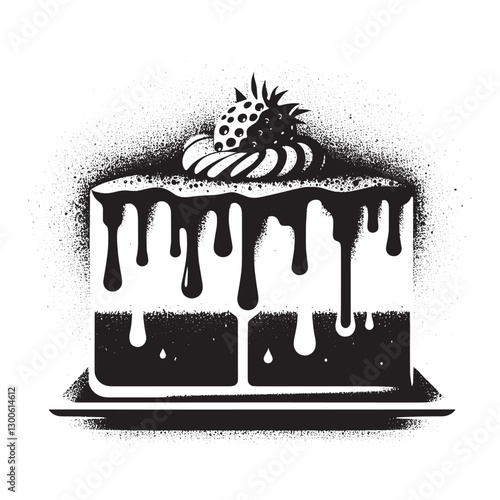 Tiramisu cake rendered in stencil art with dripping spray effect