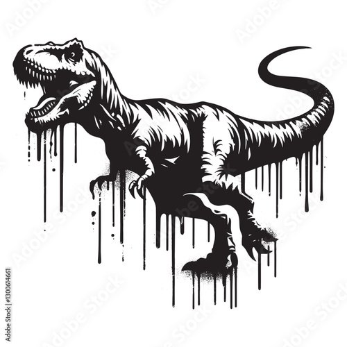 Tyrannosaurus Rex, Stencil Art with Dripping Effects and Grunge