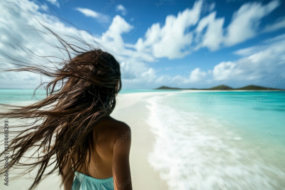 beach scene captured in motion blur, with the ocean's turquoise waters and sky painted in shades of blue and green beach scene captured in motion blur, with the ocean's turquoise waters and sky painted in shades of blue and green