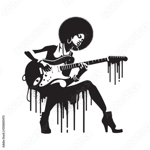 Stylish Guitarist in Monochrome Drip Art