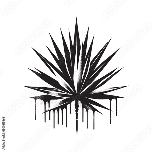 Monochrome Yucca Plant with Dripping Black Paint Creative Illust