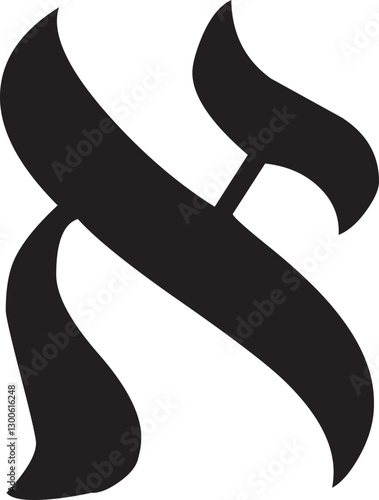 Simple black CMYK flat letter Aleph, Alef or Alif of the Hebrew alphabet on transparent background