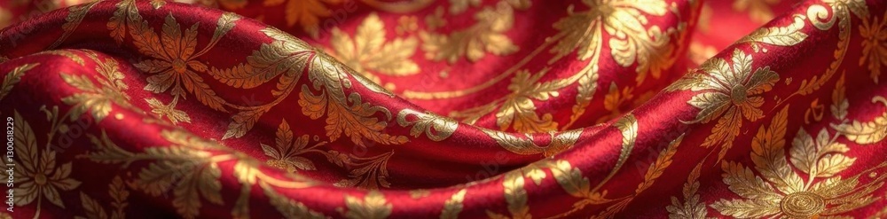 Obraz premium Opulent gold leaf details on rich silk fabric, texture, luxury