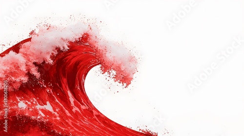 Raging red ocean wave coastal shore nature photography bright environment dynamic viewpoint symbolizing power