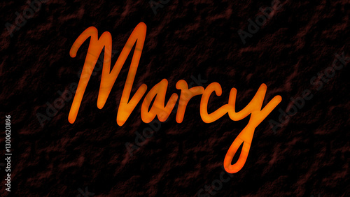 Fotografija 3D fire text effect of name Marcy on dark background.