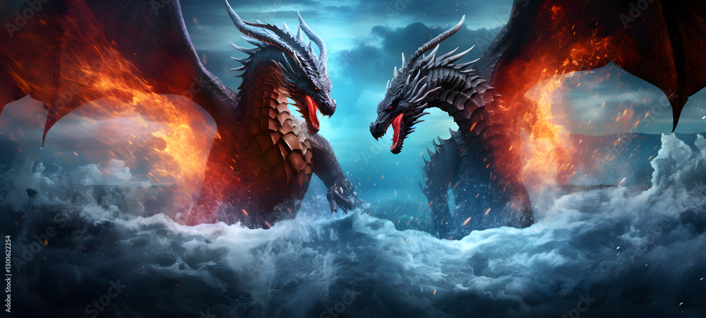 Fototapeta premium Dragons soak in boiling lava