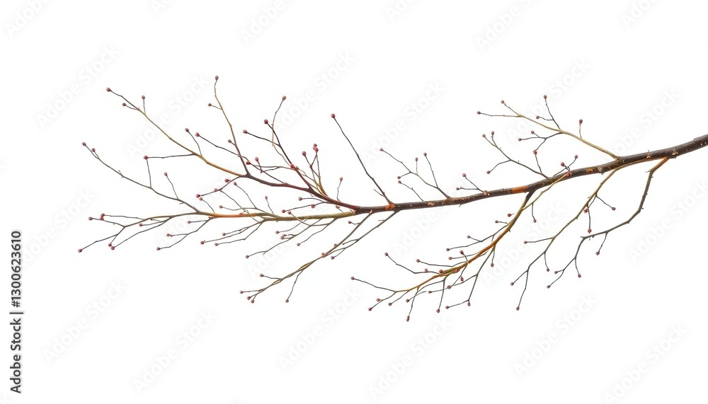 Fototapeta premium Delicate, bare branches isolated against a pure white backdrop, woody plant, natural
