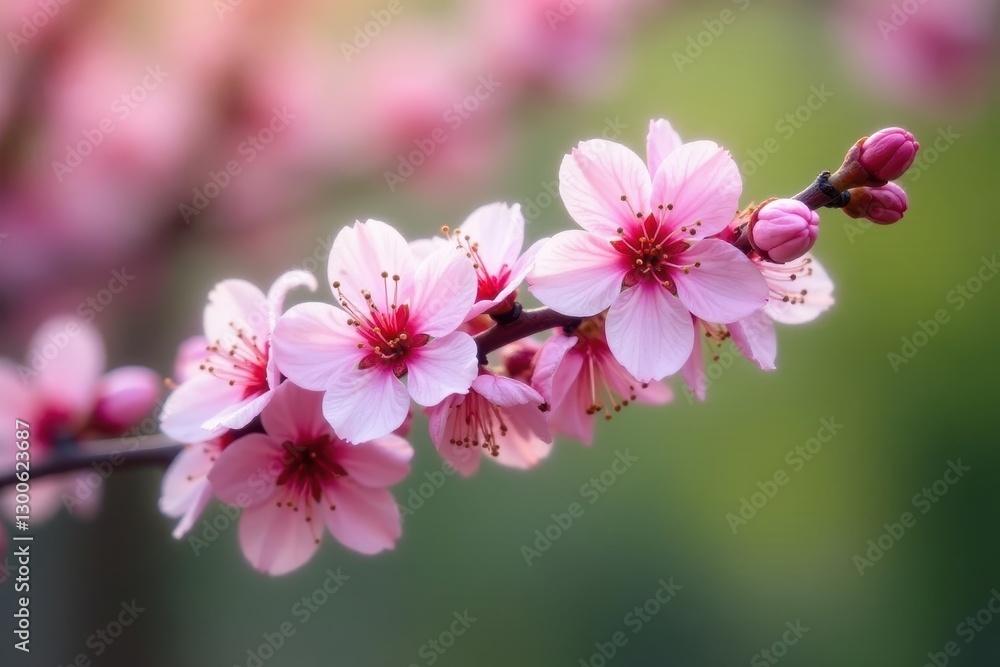Pink blossoms on tilted spring branch, soft focus background , blossom branch, flower, art Pink blossoms on tilted spring branch, soft focus background , blossom branch, flower, art