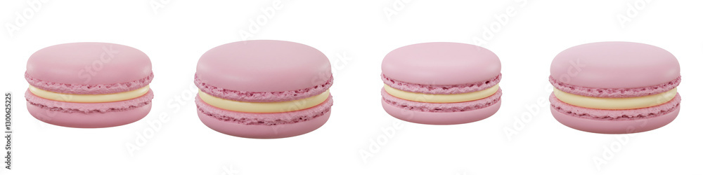 Four Pink Macarons with Cream Filling on White Background Four Pink Macarons with Cream Filling on White Background