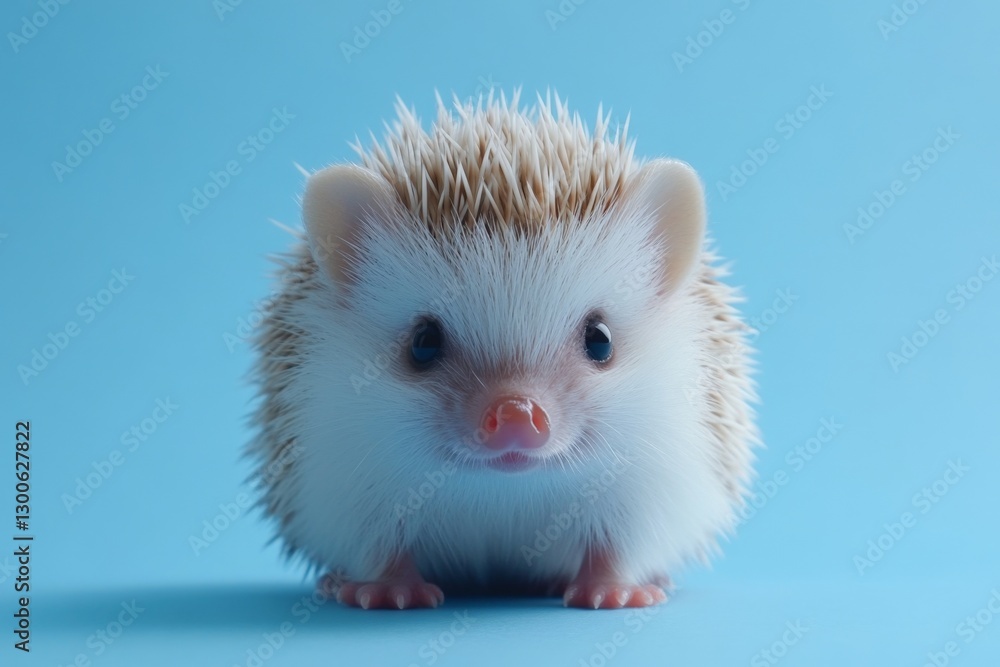 Cute hedgehog with soft fur and curious expression on a light blue background Cute hedgehog with soft fur and curious expression on a light blue background