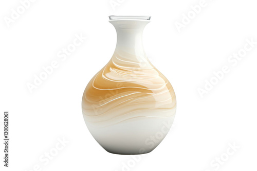 Elegant glass vase with gradient brown and white swirls against a transparent background
