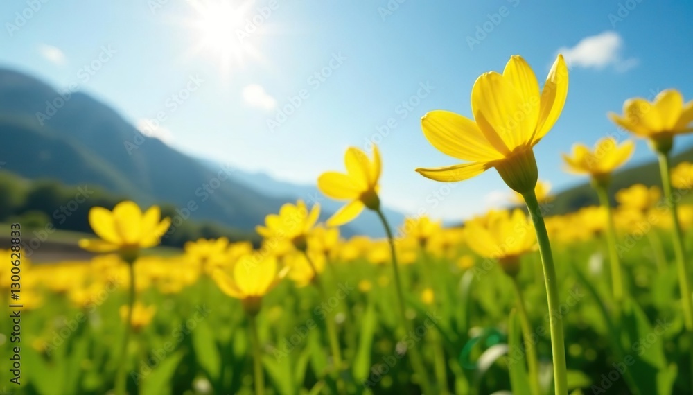 Low-angle shot of gentian flowers in sunlight, landscape photography, yellow blooms, flora Low-angle shot of gentian flowers in sunlight, landscape photography, yellow blooms, flora