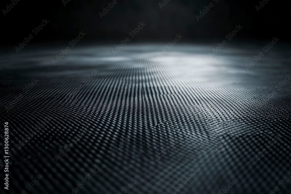 a carbon fiber texture, with the background in pitch black and the floor in light gray tones. The composition is symmetrical, with the left side featuring an unlit area a carbon fiber texture, with the background in pitch black and the floor in light gray tones. The composition is symmetrical, with the left side featuring an unlit area