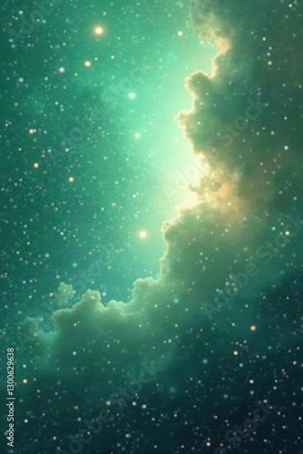 Soft focus nebula depicts a serene and peaceful cosmic scene with gentle pastel green hues, peaceful, atmosphere photo