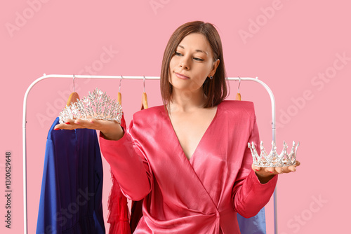 Young woman with tiaras for...