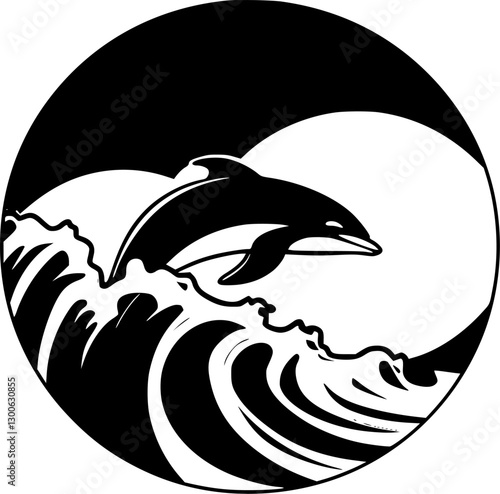 Dolphin | Black and White Vector illustration