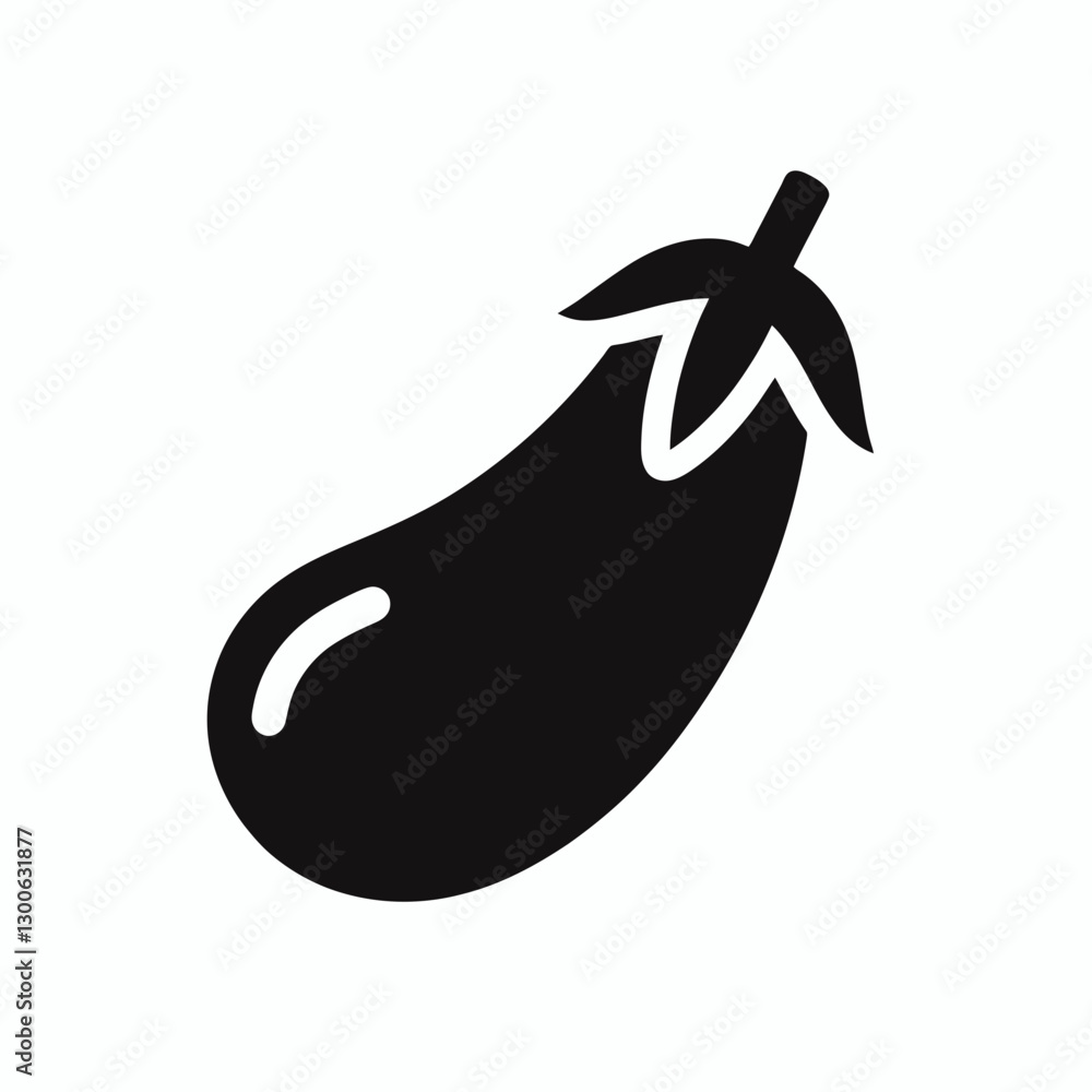 very simple flat and single minimalist Eggplant Silhouette in black on a white background very simple flat and single minimalist Eggplant Silhouette in black on a white background