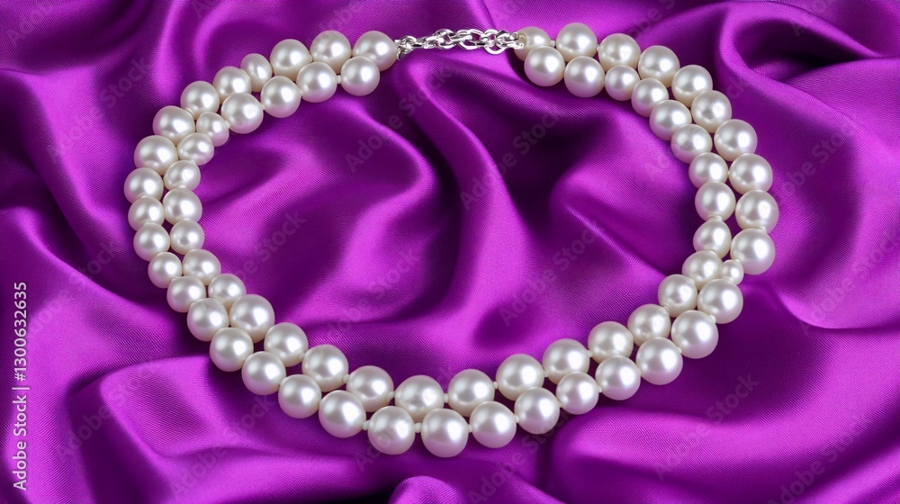 Obraz premium Elegant pearl necklace on purple silk