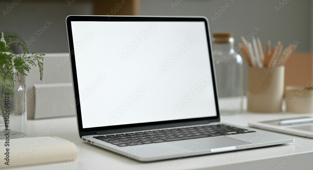 Modern laptop on a clean desk with copyspace for design elements Modern laptop on a clean desk with copyspace for design elements