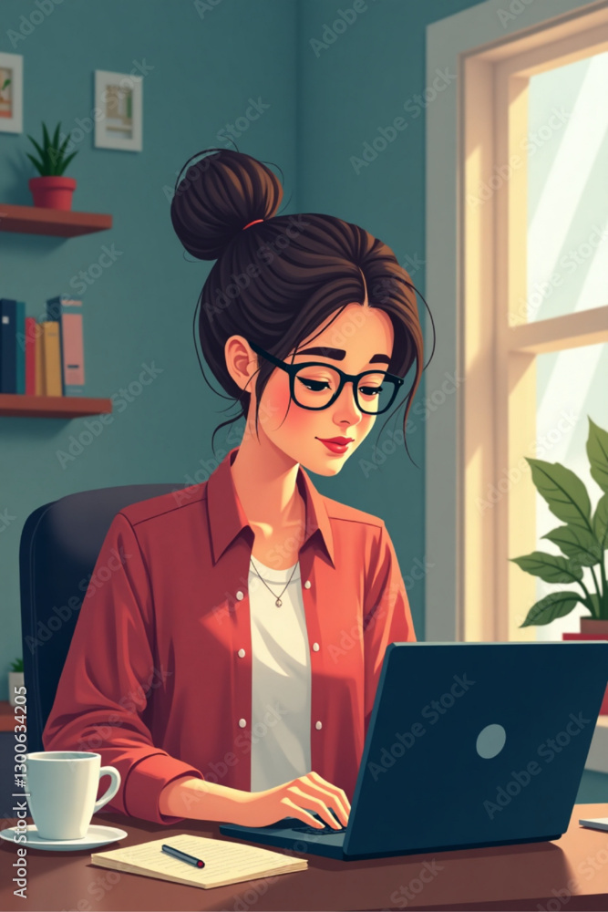 Young woman trading stocks and cryptocurrency online, analyzing market trends on her laptop, making smart investment decisions from home office Young woman trading stocks and cryptocurrency online, analyzing market trends on her laptop, making smart investment decisions from home office