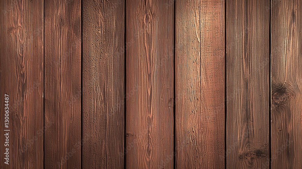 Fototapeta premium smooth wooden wall featuring long vertical planks, each showcasing unique wood grain patterns, subtly lit with minimal light overhead that accentuates the natural texture. wooden texture, grain