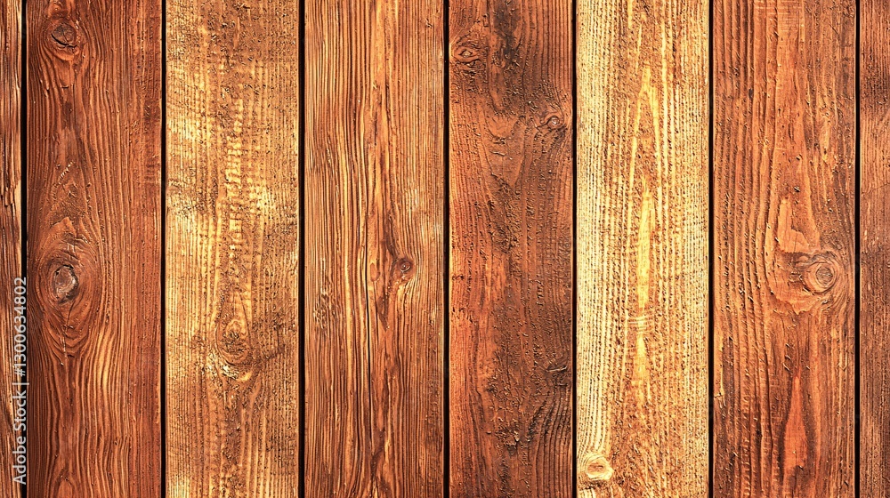 Naklejka premium high-detail shot of a wooden wall with long, vertical planks, each board showcasing distinct grain patterns and subtle light casting delicate shadows across the surface. high-detail shot, vertical 