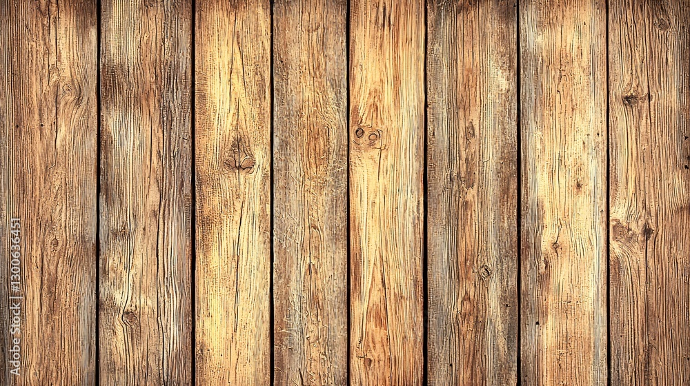 Naklejka premium close-up view of a wooden wall made of long vertical boards, highlighting the wood's natural texture and warm hues under minimal lighting conditions. wooden wall, vertical boards, close-up view, 