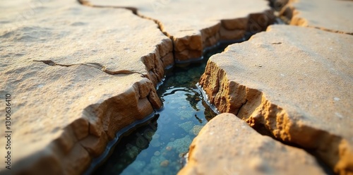 Crack in sandstone with water flowing through it, natural, water
