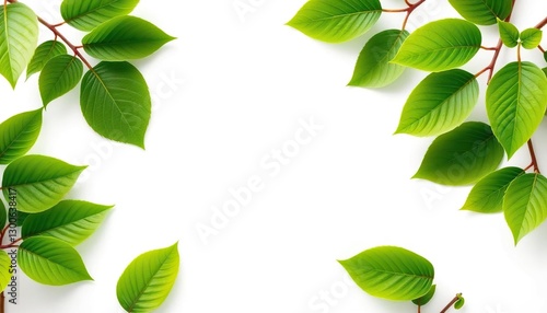 Vibrant green leaves, isolated on pure white background, backdrop, tree