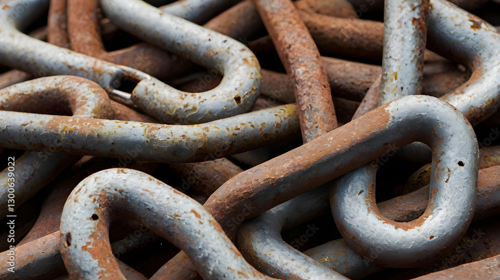 Rusty Chains: An intricate close-up of a pile of weathered, rusty chains, each link bearing the marks of time and exposure to the elements. Rusty Chains: An intricate close-up of a pile of weathered, rusty chains, each link bearing the marks of time and exposure to the elements.